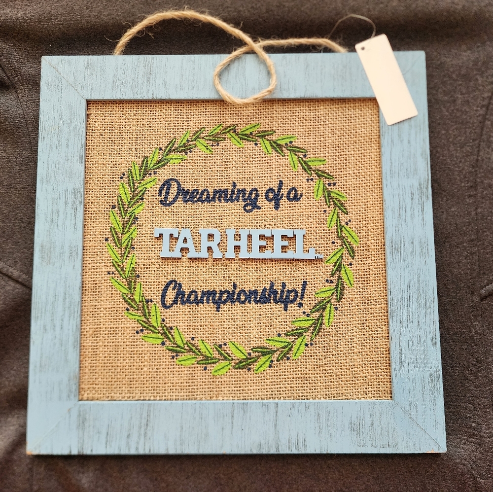 NC Tarheel Blue and Burlap Holiday Wreath Decor - Picture 2 of 2